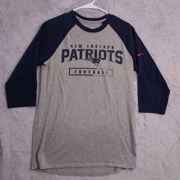 New England Patriots Shirt Mens Medium Nike 3/4 Sleeve Raglan Gray Colorblock M - Picture 1 of 10